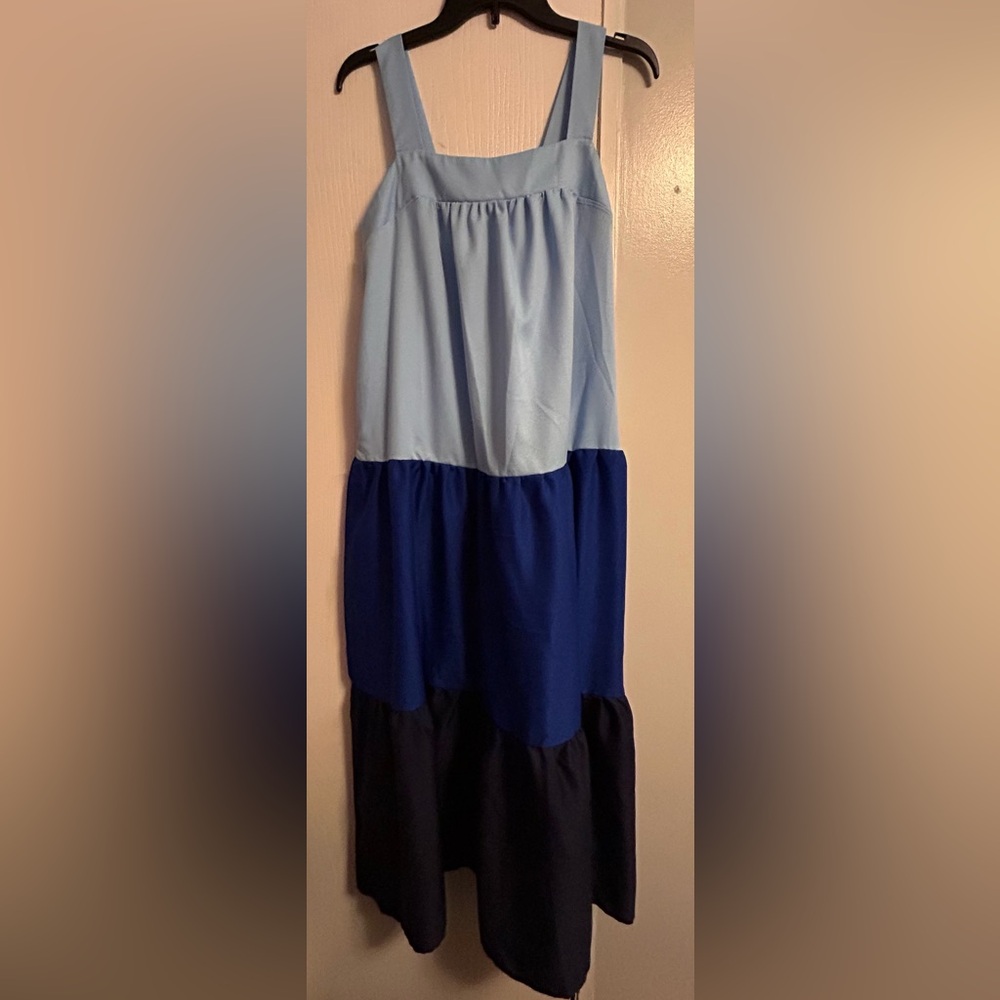SHEIN Blue Tiered Bubble Midi Dress for Casual Occasions
